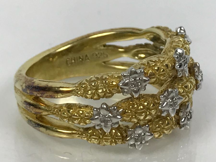 Sterling Silver Gold Tone Ring 8.5g Size 9.5 [Photo 9]