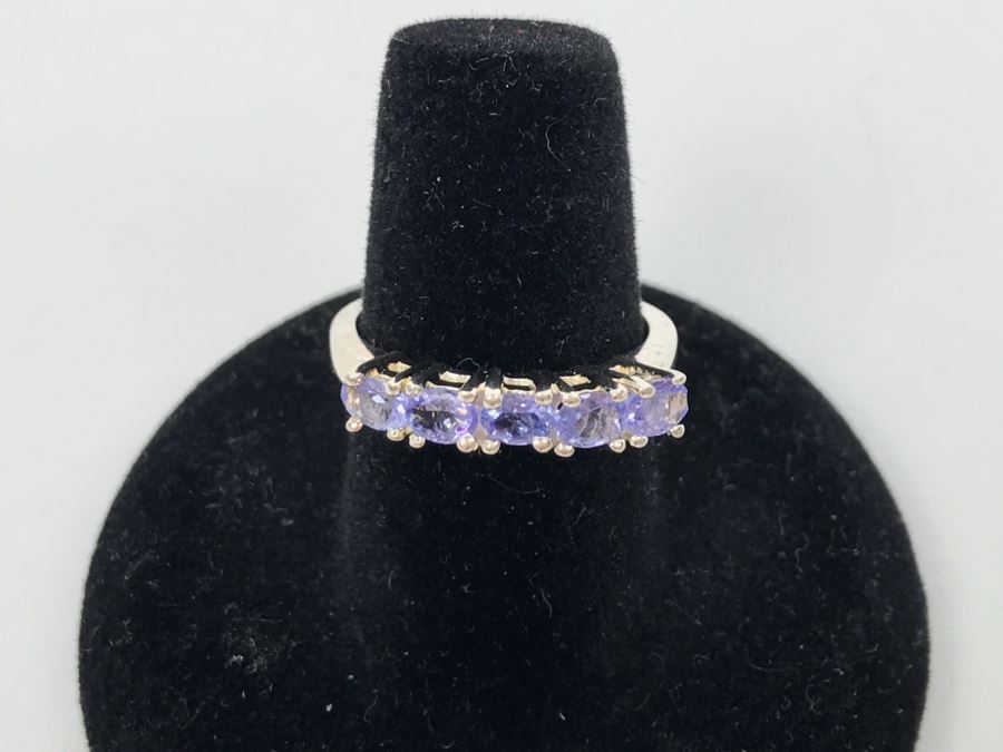 Sterling Silver Ring With Light Blue Purple Stones 2.9g Size 6 3/4 [Photo 4]