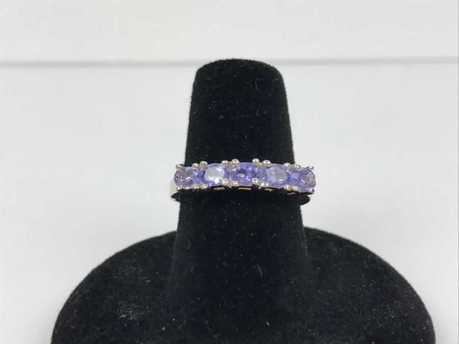 Sterling Silver Ring With Light Blue Purple Stones 2.9g Size 6 3/4