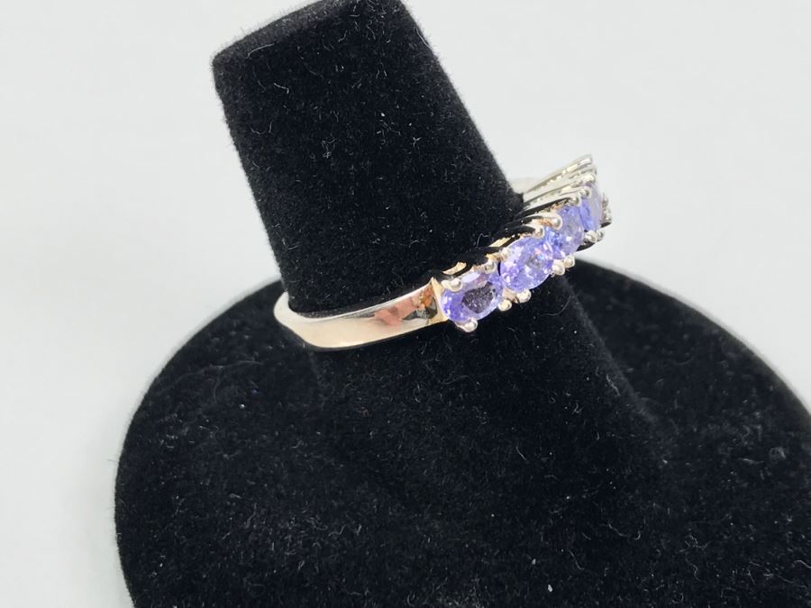 Sterling Silver Ring With Light Blue Purple Stones 2.9g Size 6 3/4 [Photo 5]