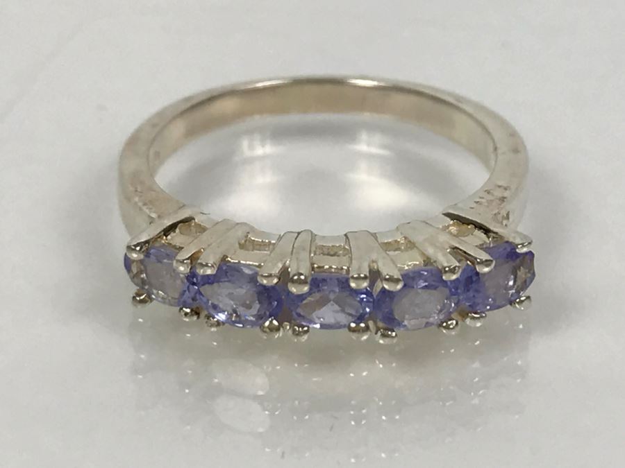 Sterling Silver Ring With Light Blue Purple Stones 2.9g Size 6 3/4 [Photo 8]