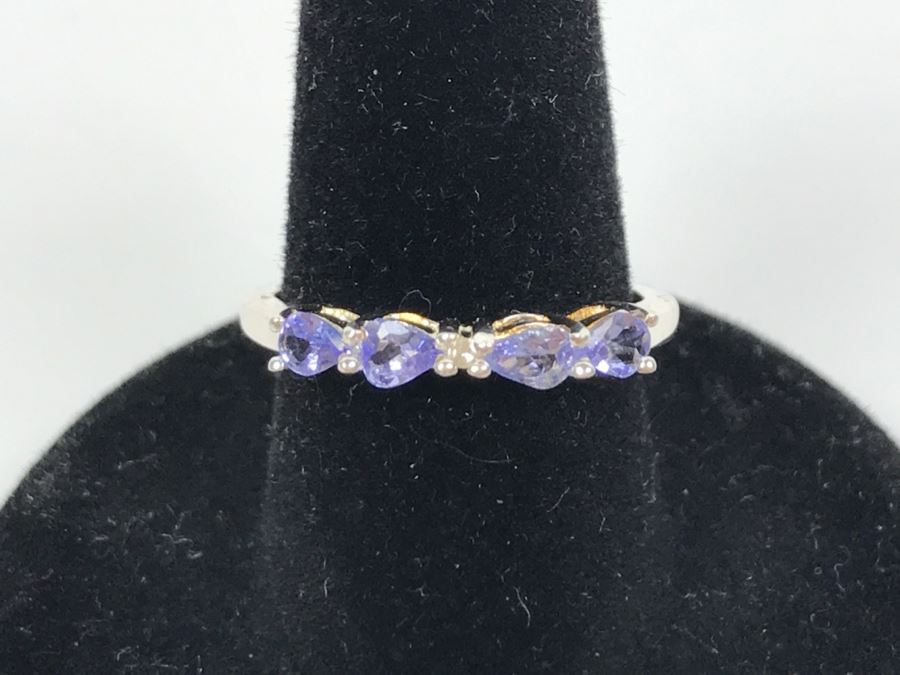 Sterling Silver Ring With Light Blue Purple Stones 1.6g Size 7 [Photo 5]