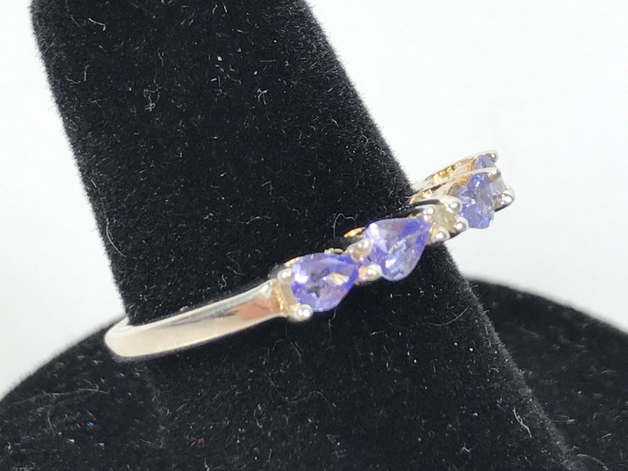 Sterling Silver Ring With Light Blue Purple Stones 1.6g Size 7 [Photo 6]
