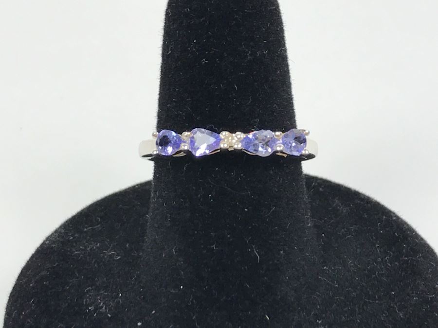 Sterling Silver Ring With Light Blue Purple Stones 1.6g Size 7 [Photo 4]