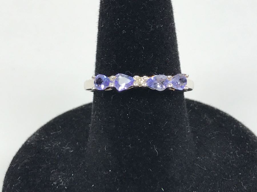 Sterling Silver Ring With Light Blue Purple Stones 1.6g Size 7 [Photo 3]