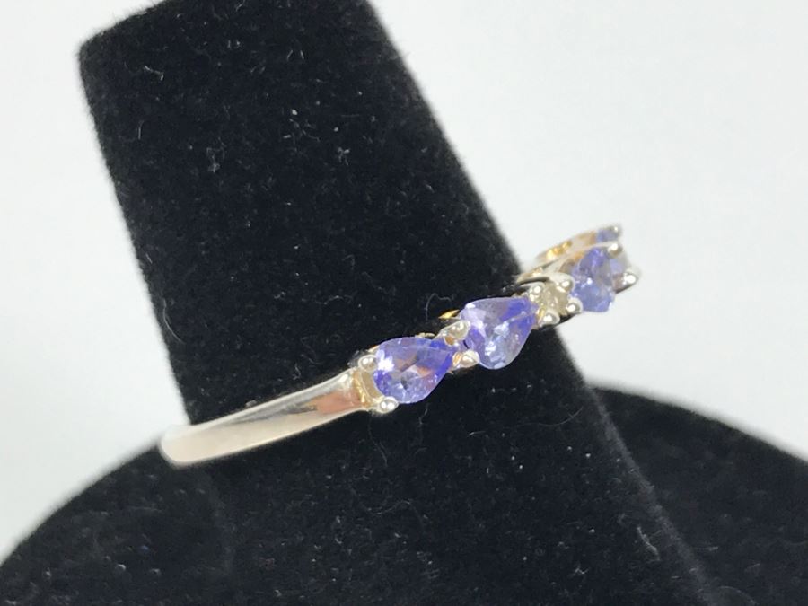 Sterling Silver Ring With Light Blue Purple Stones 1.6g Size 7 [Photo 7]
