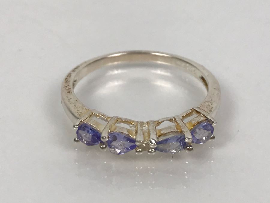 Sterling Silver Ring With Light Blue Purple Stones 1.6g Size 7 [Photo 9]