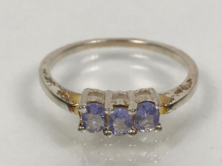 Sterling Silver Ring With Light Blue Purple Stones 1.8g Size 7 1/4 [Photo 6]