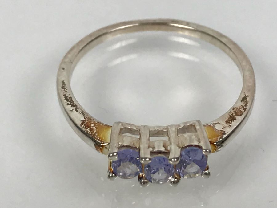Sterling Silver Ring With Light Blue Purple Stones 1.8g Size 7 1/4 [Photo 7]