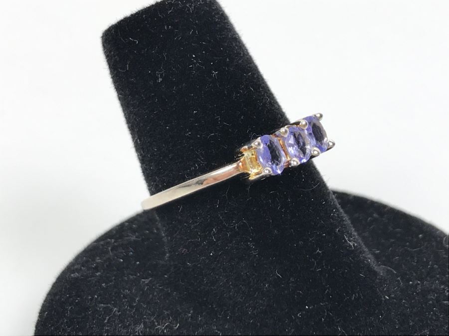 Sterling Silver Ring With Light Blue Purple Stones 1.8g Size 7 1/4 [Photo 4]