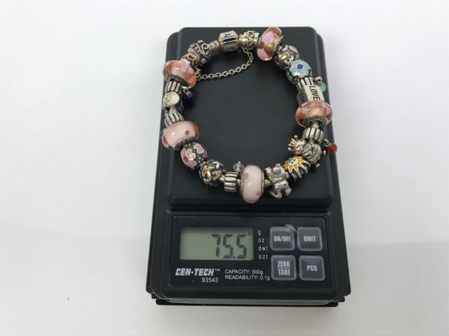 Sterling Silver Pandora Charm Bracelet 75.5g [Photo 15]