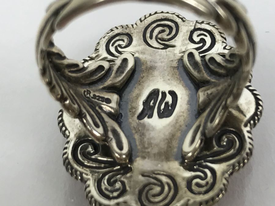 Sterling Silver And Coral Ring Signed AW Size 8 1/4 And Pair Of Sterling Silver Chased Earrings Signed Q.T. Total Weight 15.8g [Photo 18]