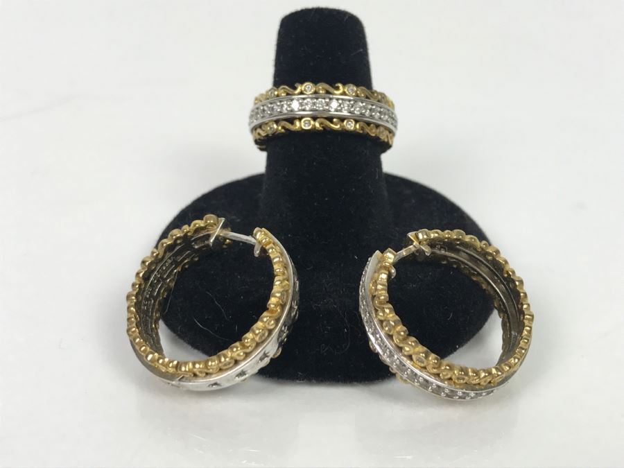 Sterling Silver CZ Ring And Matching Earring Set 16.3g Ring Size  [Photo 2]