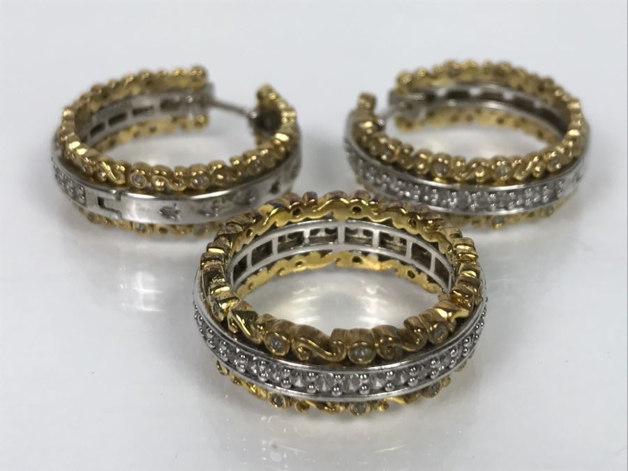 Sterling Silver CZ Ring And Matching Earring Set 16.3g Ring Size  [Photo 6]