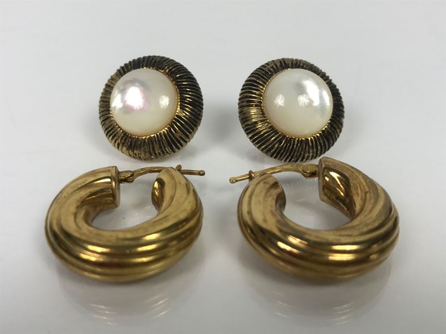 (2) Pairs Of Sterling Silver Gold Tone Earrings 22.2g [Photo 4]