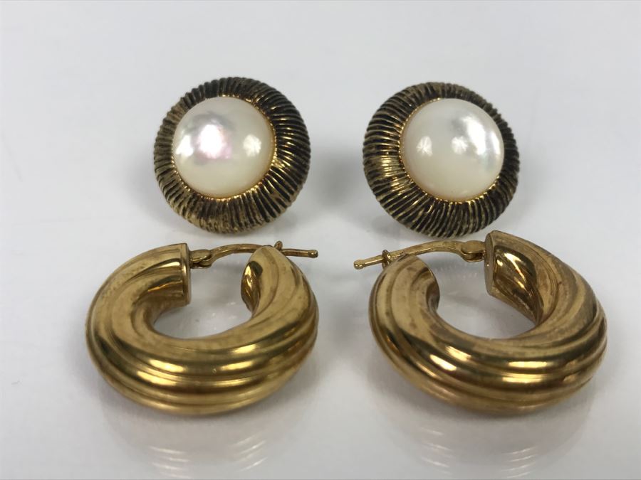 (2) Pairs Of Sterling Silver Gold Tone Earrings 22.2g [Photo 2]
