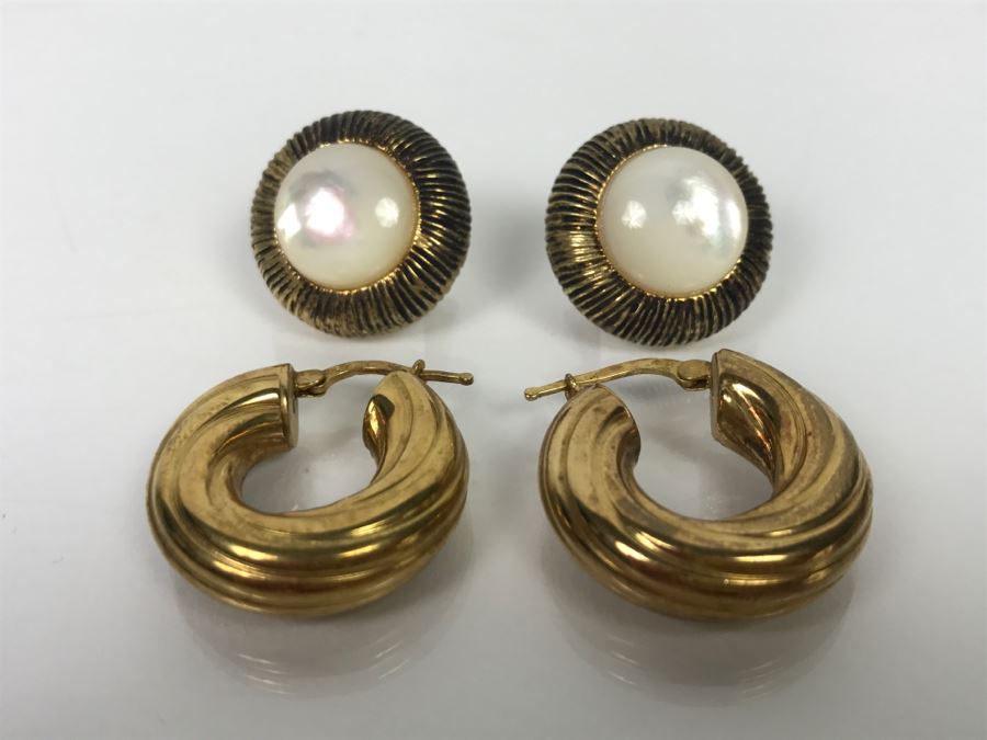 (2) Pairs Of Sterling Silver Gold Tone Earrings 22.2g [Photo 3]