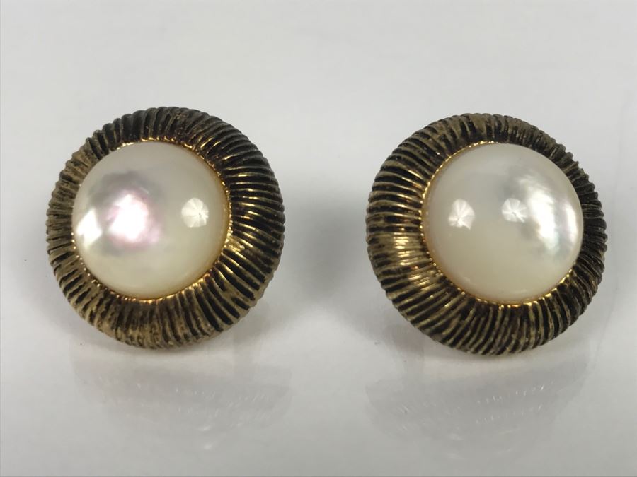 (2) Pairs Of Sterling Silver Gold Tone Earrings 22.2g [Photo 6]