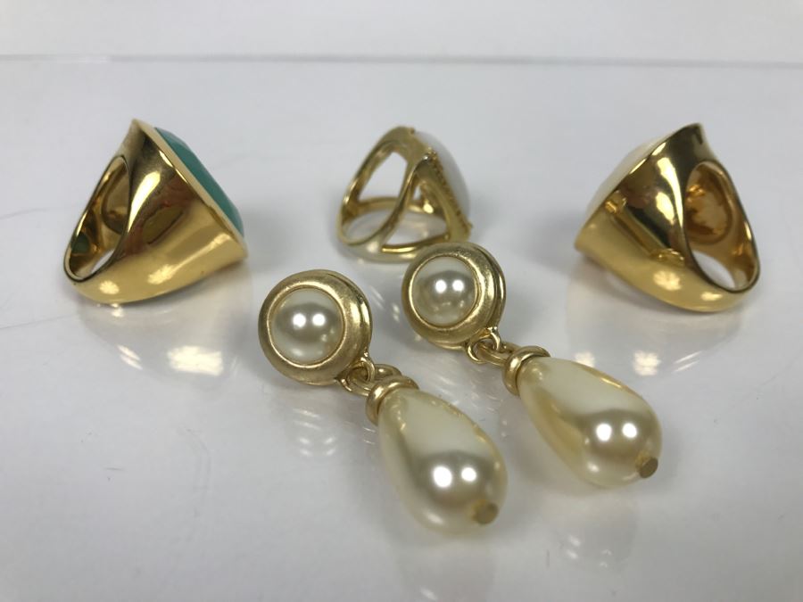 Costume Jewelry Lot With (3) Rings And Pair Of Earrings Ring Sizes 8 1/2 [Photo 4]