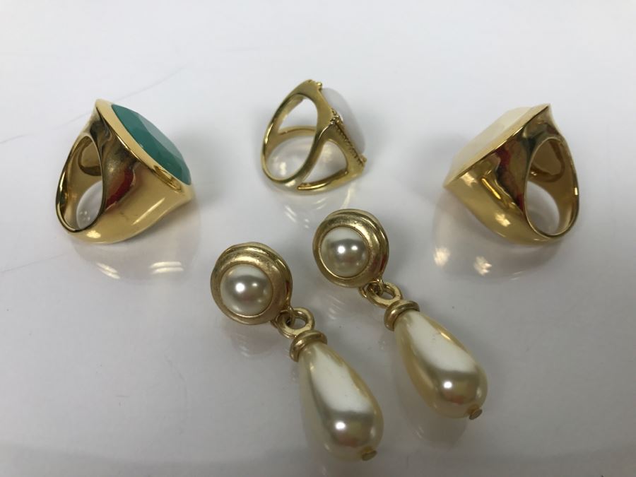 Costume Jewelry Lot With (3) Rings And Pair Of Earrings Ring Sizes 8 1/2 [Photo 5]