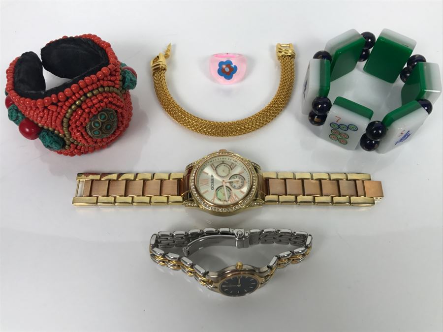 Jewelry Lot With Pair Of Watches, (3) Braceletes And Ring [Photo 12]