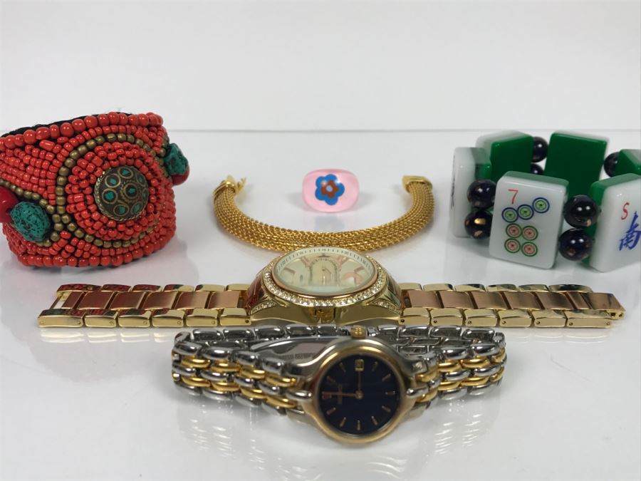 Jewelry Lot With Pair Of Watches, (3) Braceletes And Ring [Photo 13]