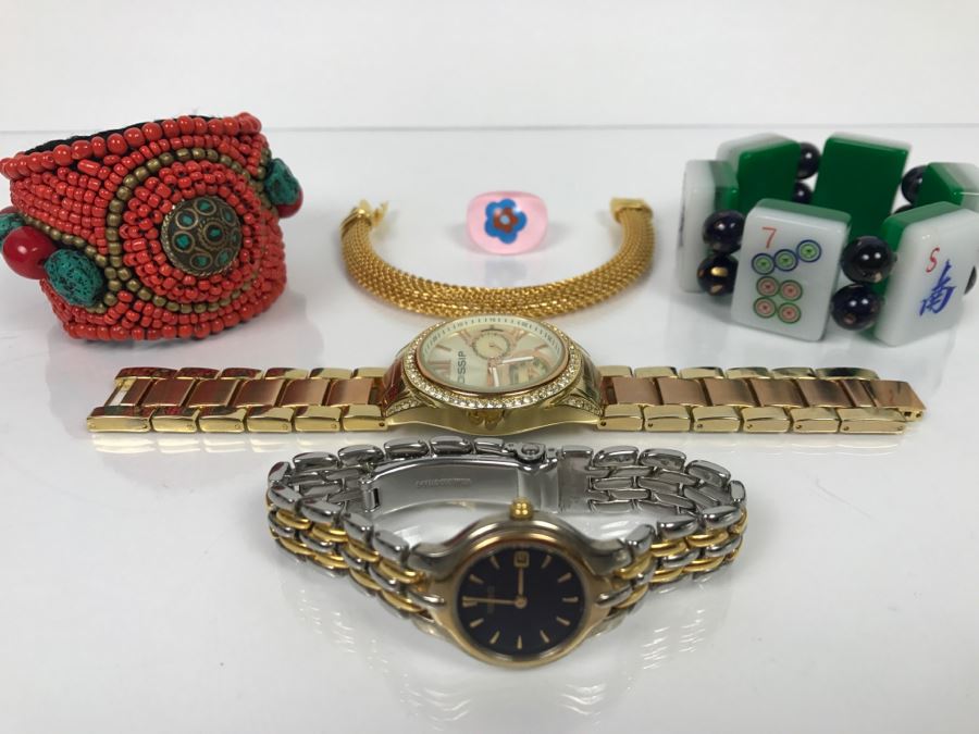 Jewelry Lot With Pair Of Watches, (3) Braceletes And Ring [Photo 2]