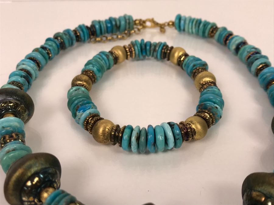 Italian Sterling Silver And Turquoise Necklace And Matching Bracelet [Photo 9]