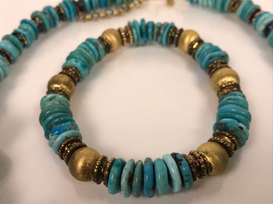 Italian Sterling Silver And Turquoise Necklace And Matching Bracelet [Photo 8]