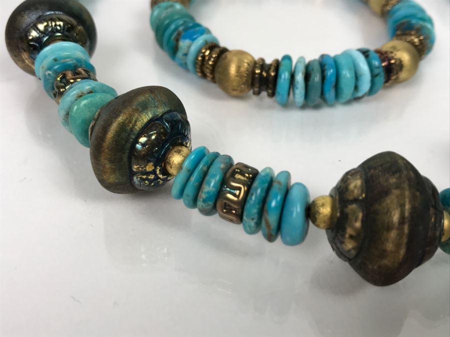 Italian Sterling Silver And Turquoise Necklace And Matching Bracelet [Photo 7]