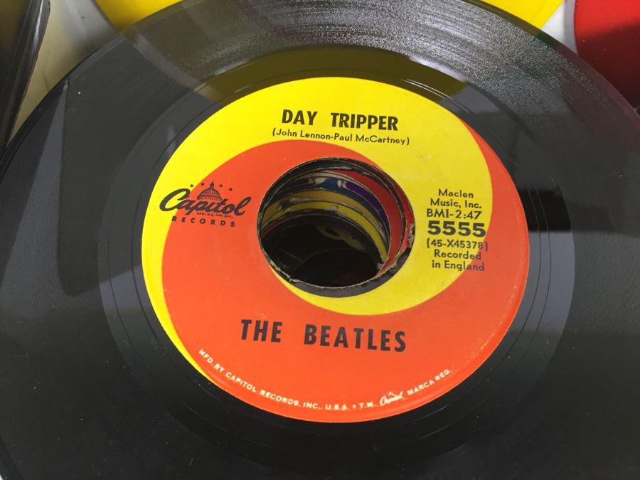 Vintage 45RPM Vinyl Record Collection With Kids Records And The Beatles Day Tripper [Photo 3]