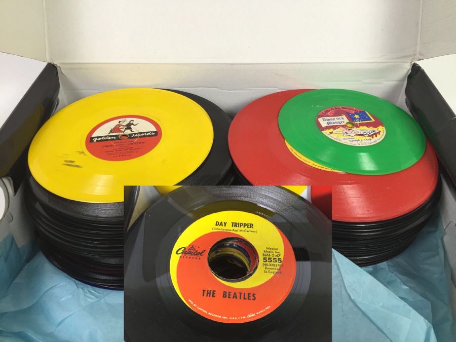 Vintage 45RPM Vinyl Record Collection With Kids Records And The Beatles Day Tripper [Photo 1]