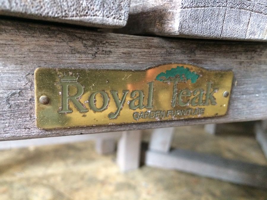 Royal Teak Garden Furniture Outdoor Dining Set with 4 Chairs and Blue Cushions [Photo 7]