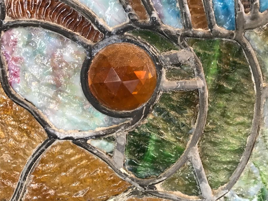 Stunning Vintage Framed Stained Glass Shell Motif 28.5' X 41' [Photo 14]