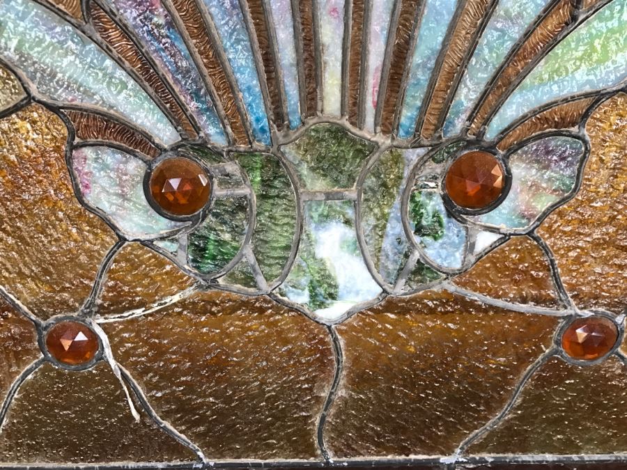 Stunning Vintage Framed Stained Glass Shell Motif 28.5' X 41' [Photo 13]