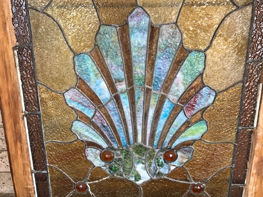 Stunning Vintage Framed Stained Glass Shell Motif 28.5' X 41' [Photo 12]