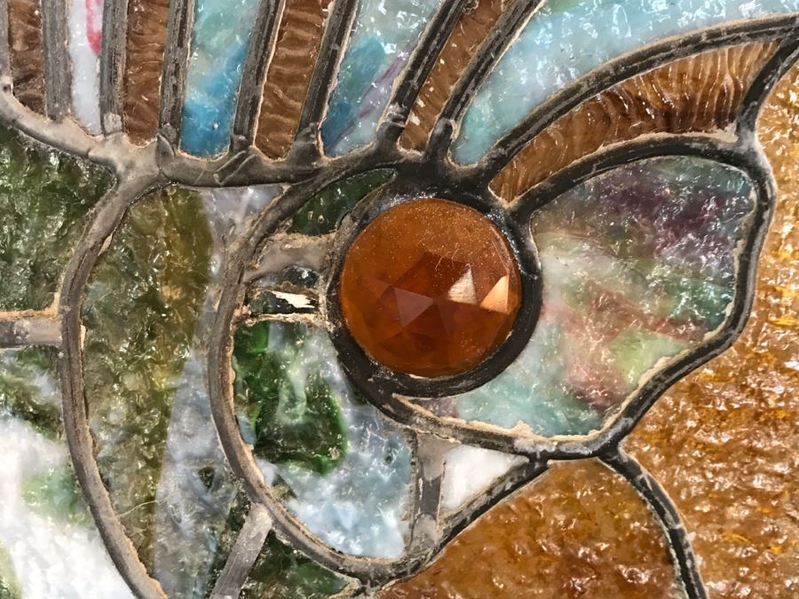 Stunning Vintage Framed Stained Glass Shell Motif 28.5' X 41' [Photo 15]