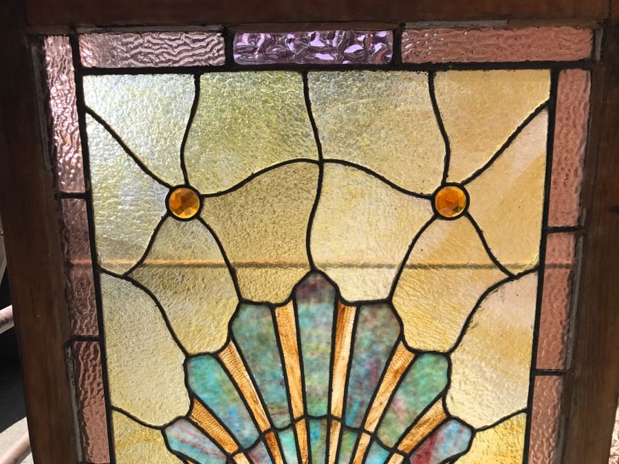 Stunning Vintage Framed Stained Glass Shell Motif 28.5' X 41' [Photo 3]