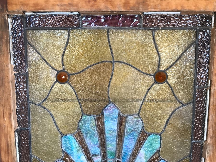 Stunning Vintage Framed Stained Glass Shell Motif 28.5' X 41' [Photo 8]