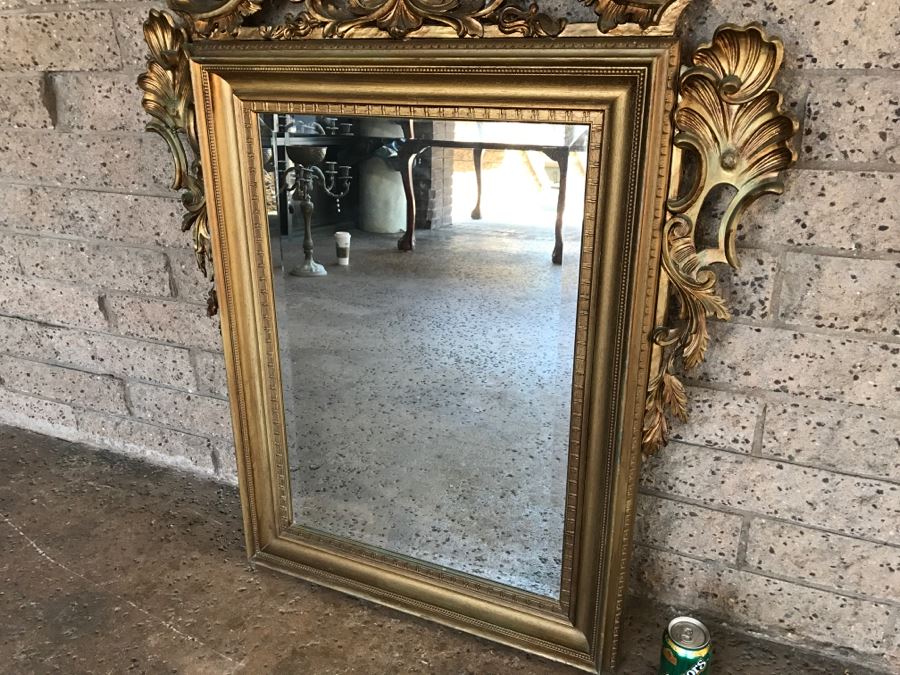 Stunning Gilt Wooden Beveled Glass Wall Mirror 36'W X 45'H