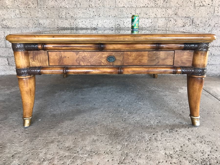 Wooden Coffee Table With Sunburst Pattern Top And Drawer By Schnadig Furniture 41' X 21'H [Photo 4]