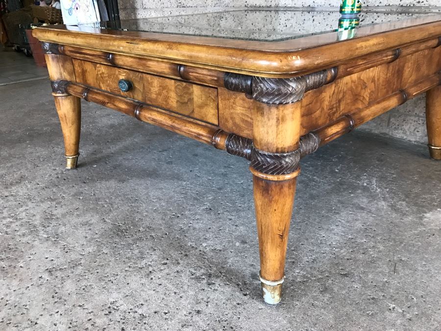 Wooden Coffee Table With Sunburst Pattern Top And Drawer By Schnadig Furniture 41' X 21'H [Photo 10]