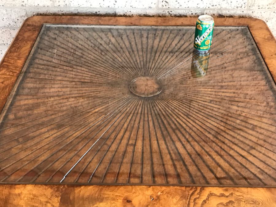 Wooden Coffee Table With Sunburst Pattern Top And Drawer By Schnadig Furniture 41' X 21'H [Photo 7]