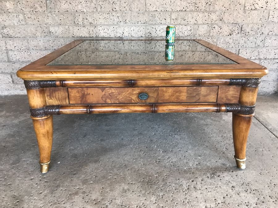 Wooden Coffee Table With Sunburst Pattern Top And Drawer By Schnadig Furniture 41' X 21'H [Photo 3]