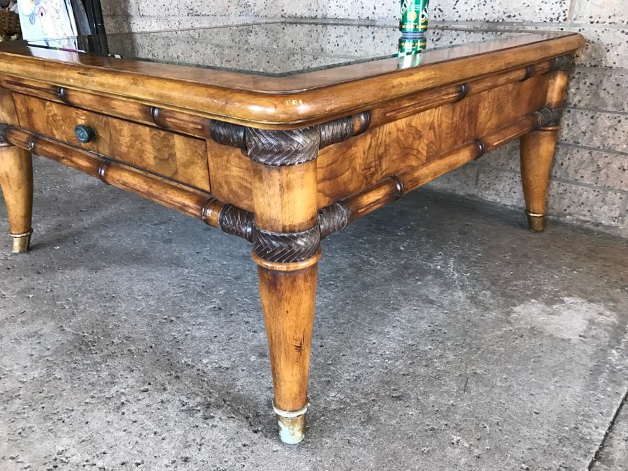 Wooden Coffee Table With Sunburst Pattern Top And Drawer By Schnadig Furniture 41' X 21'H [Photo 9]