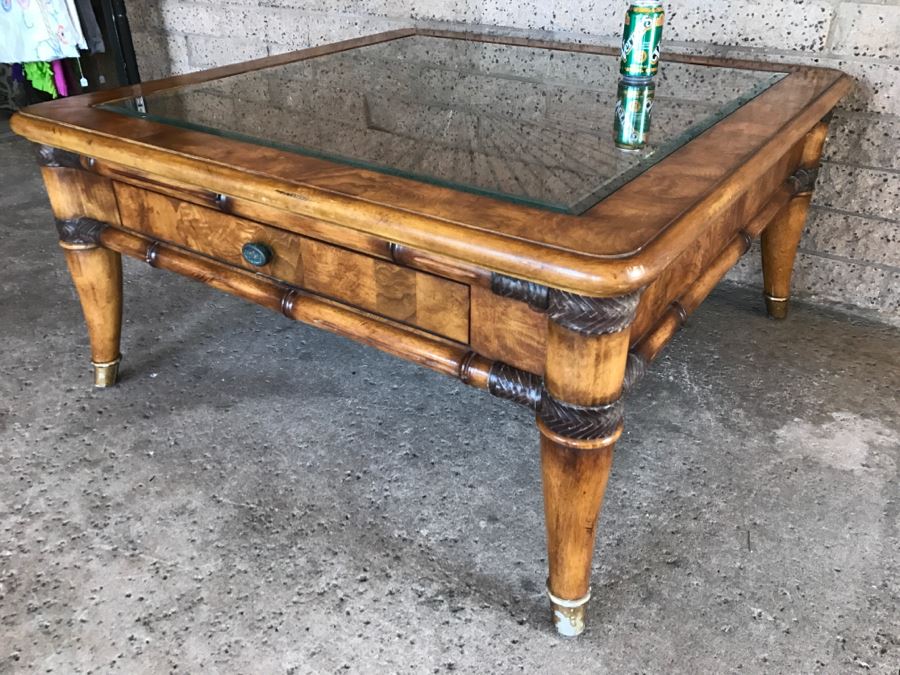 Wooden Coffee Table With Sunburst Pattern Top And Drawer By Schnadig Furniture 41' X 21'H [Photo 8]