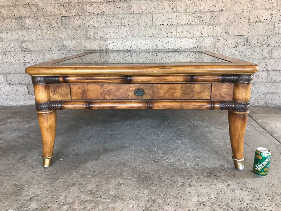 Wooden Coffee Table With Sunburst Pattern Top And Drawer By Schnadig Furniture 41' X 21'H [Photo 12]