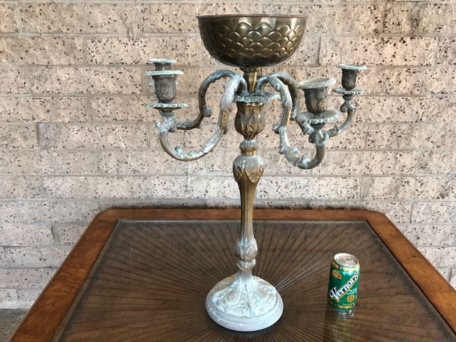 Contemporary Lacquered Brass Candleabra With Center Bowl [Photo 6]