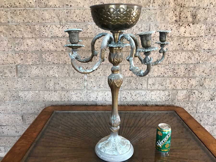 Contemporary Lacquered Brass Candleabra With Center Bowl [Photo 1]