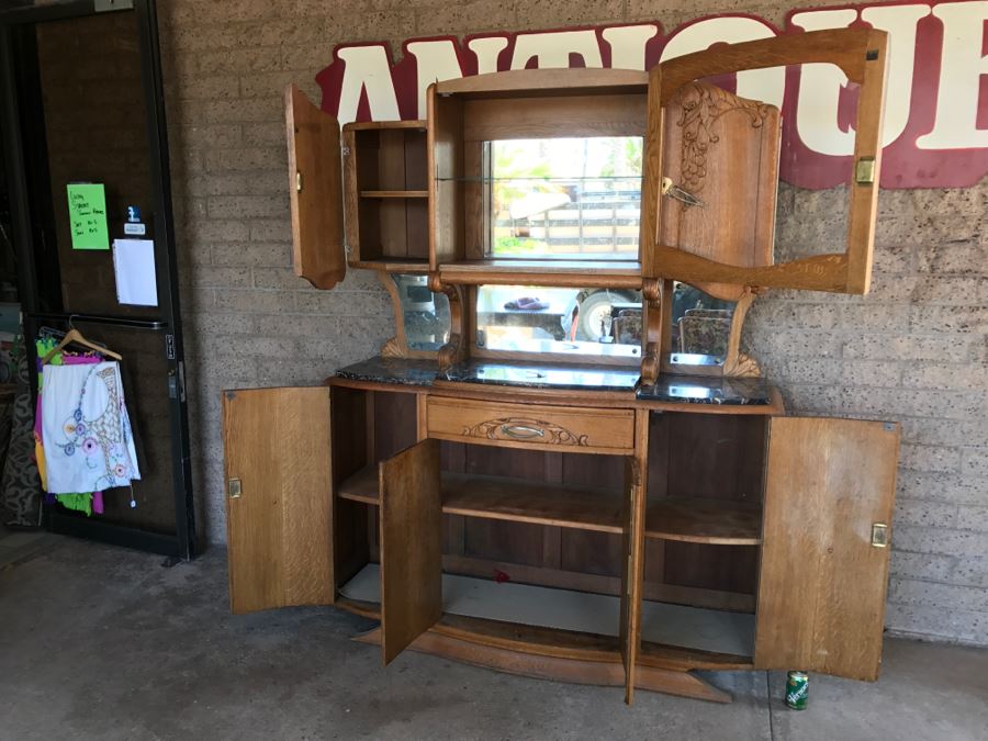 Stunning French Antique 1920s Art Deco Oak China Cabinet Sideboard With ...